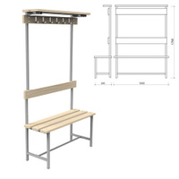 Скамья с вешалкой спинкой и полкой СВТ 7 1760х1000х395 мм 6 крючков дерево металл