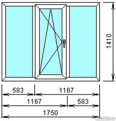 Трехстворчатое окно на чертеже