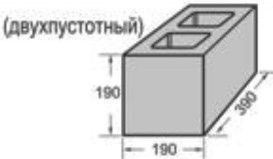 Бетонный стеновой блок двухпустотный, 16 кг, р-р 190х190х390