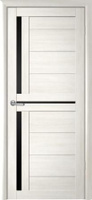 Дверь межкомнатная Кельн с черным/белым стеклом Эко-шпон (царговая) Кипарис белый