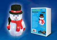 Фигурка ULD-M1827-030/STA WHITE IP20 SNOWMAN-3 Фигура светодиодная «Снеговик-3», 30 светодиодов, размер 18*15*27 см, цве