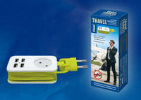 Удлинитель S-CT1-1,5U WHITE/GREEN Удлинитель серии Travel, шнур 1,5м., 1 гнездо, б/з, 4USB(2,1A). Белый с салатовым. ТМ