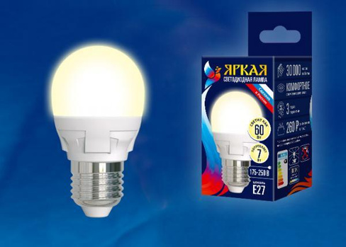 Лампа LED-G45 7W/WW/E27/FR PLP01WH Лампа светодиодная. Форма «шар», матовая