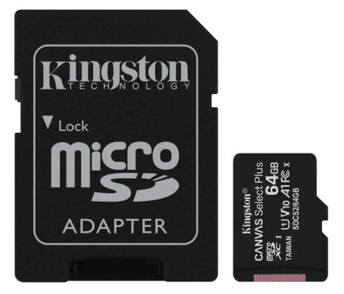 Карта памяти Kingston microsdxc 64gb class 10 canvas select + адаптер (sdcs