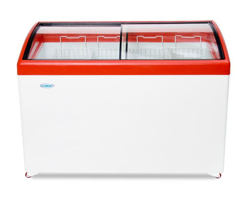 Морозильный ларь Снеж МЛГ-400 красный (гнутое стекло) - 5 корзин