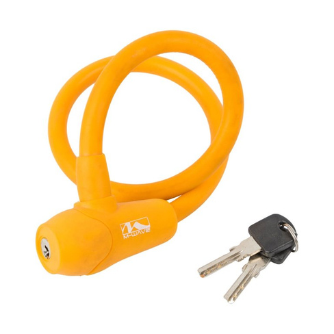 Велосипедный замок M-WAVE, тросовый, на ключ, 12 х 600 мм, оранжевый, 5-231047 M-Wave