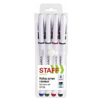 Ручки гелевые с грипом STAFF "Manager", набор 4 шт, ассорти, корпус белый, узел 0,5 мм, 142395 2 уп