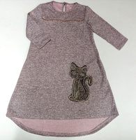 Теплое платье для девочки с карманами, рукав 3/4, цвет коричневый