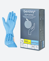 Перчатки нитриловые голубые 3гр текст на пальцах 100 пар S Benovy Китай