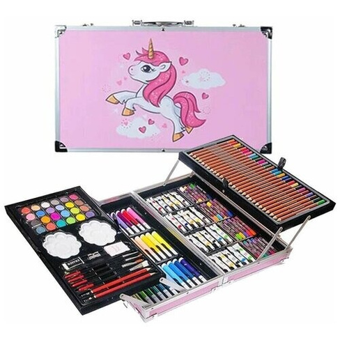 Набор для рисования Единорог в алюминиевом чемоданчике, 145 предметов, розовый Smart toys