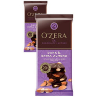«OZera», шоколад горький с цельным миндалем Dark & Extra Almond, 2 упаковки по 90 г. O'Zera