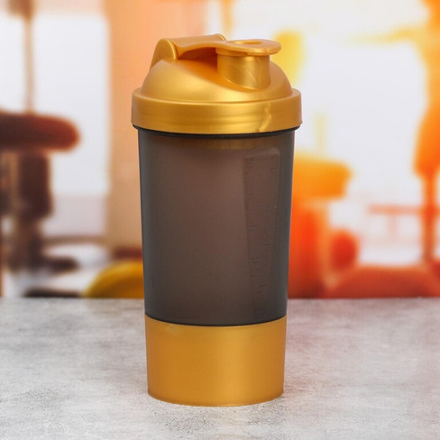 Шейкер спортивный с чашей под протеин, черно-золотой, 500 мл Соломон