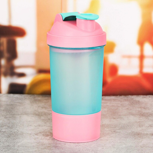 Шейкер спортивный с чашей под протеин, голубо-розовый, 500 мл Соломон