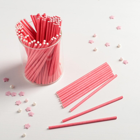 Палочки для кейк-попсов, 10×0,2 см, 100 шт, цвет розовый No brand