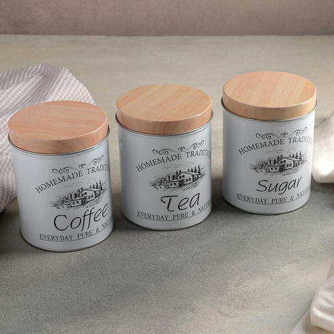 Набор банок для сыпучих продуктов sugar.coffee.tea, 10,5×14 см, 3 шт, цвет белый No brand