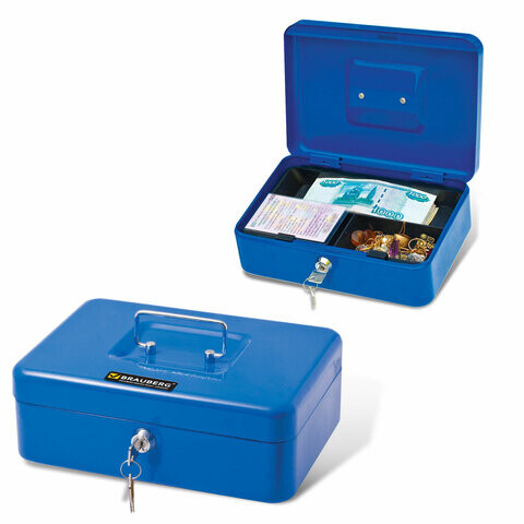 Ящик для денег ценностей документов печатей 90х180х250 мм ключевой замок синий BRAUBERG 290335