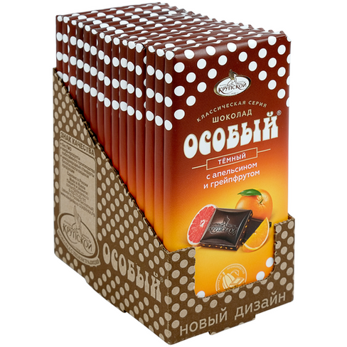 Тёмный шоколад "Особый" с апельсином и грейпфрутом, 15 шт по 90г Славянка